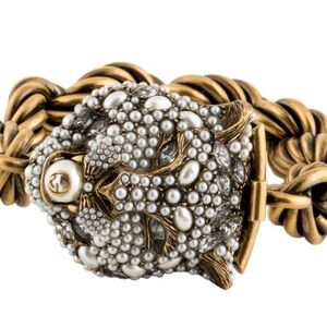Gucci brass rope link Feline Head Bracelet